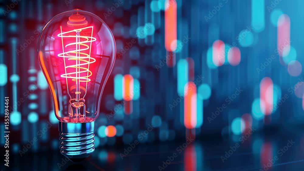 Poster innovation spark: an illuminating light bulb with a vibrant filament glows before a dynamic backdrop