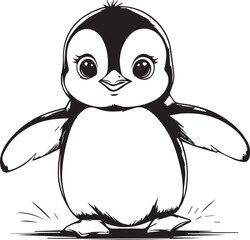 Baby Penguin Illustration: This adorable penguin illustration captures a moment of pure, innocent charm. The penguin stands upright, with its flippers slightly spread, eyes shining.