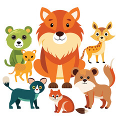 Fototapeta premium Cute Wild Animal Group - Cartoon Illustration