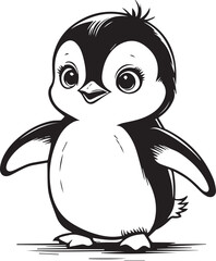 Adorable Penguin in Monochrome: A charming monochrome illustration of a cute penguin stands, its endearing features and playful demeanor rendered in elegant black and white.