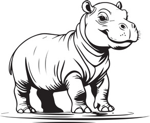 Smiling Hippo in Silhouette: A charming hippopotamus stands proudly in a simple and bold silhouette, its jovial expression captivating viewers.