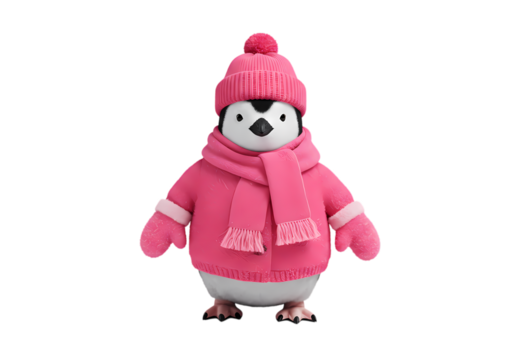 A PinkClad Penguin Winter Fashion for a Flightless Bird isolated on transparent baackground - Powered by Adobe
