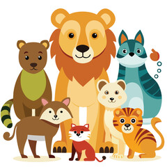 Cute Wild Animal Group - Cartoon Illustration