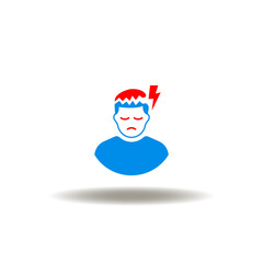 Vector illustration of angry or furious person (man) with head explosion and lightning. Symbol of nervous breakdown.