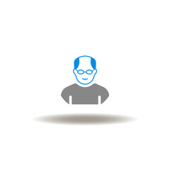 Vector illustration of elderly person or senior with glasses and with a bald head. Symbol of pensioner.