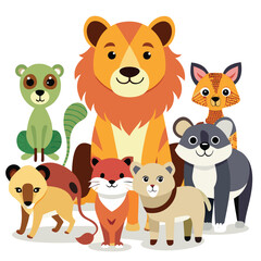Fototapeta premium Cute Wild Animal Group - Cartoon Illustration