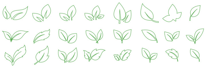 Leaf Line Icon Set - Elegant, Simple, and Versatile Leaf Designs with Various Lines Widths. Leaf Line Icon Vector Illustration Minimalist Nature Design. leaf icon flat trendy. leaf outline icon vector