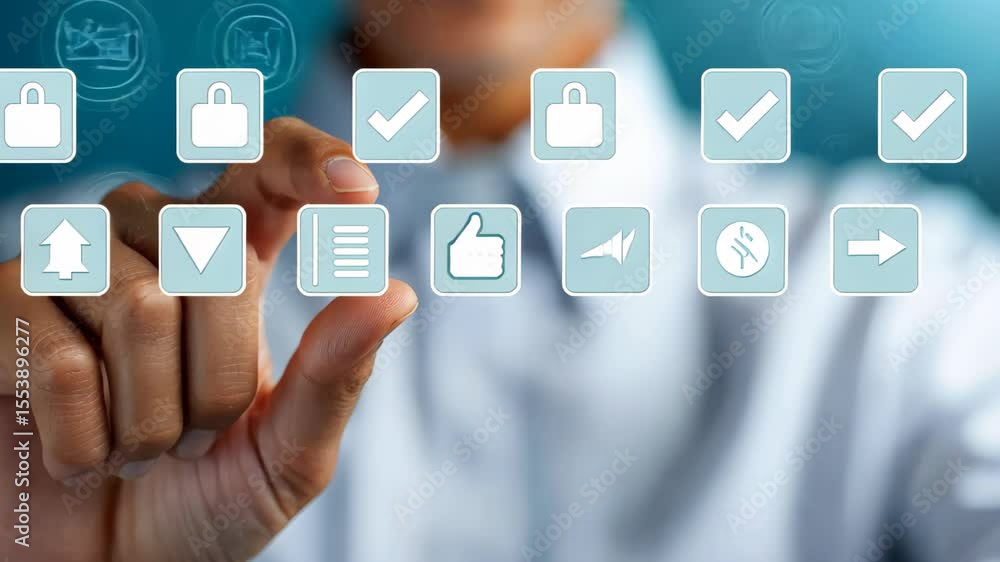 Poster digital interface touch: a modern businessperson interacts with a cutting-edge digital interface. th