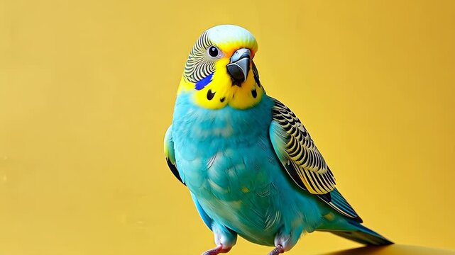 Parrot Portrait: A stunning close-up captures the vibrant colors of a parrot, showcasing its feathers and captivating eyes. The bird is isolated against a yellow backdrop.