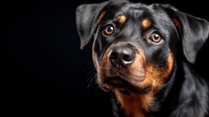 Obraz premium This close-up capture showcases the soulful eyes of a Rottweiler, reflecting emotions of loyalty, affection, and intelligence in a striking manner.