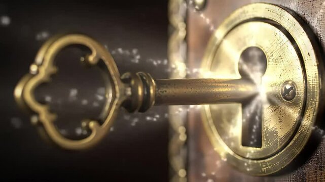 AI Generated Ornate Key Unlocking a Keyhole with Magical Light, A Concept of Solution and Opportunity