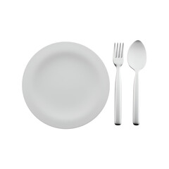 A simple white plate accompanied by a fork and spoon, designed for dining purposes.