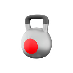 A gray kettlebell with a red circular design, used for strength training and fitness exercises.