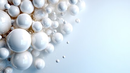 A collection of glossy white spheres clustered together, creating a harmonious and visually engaging composition against a soft gradient background.