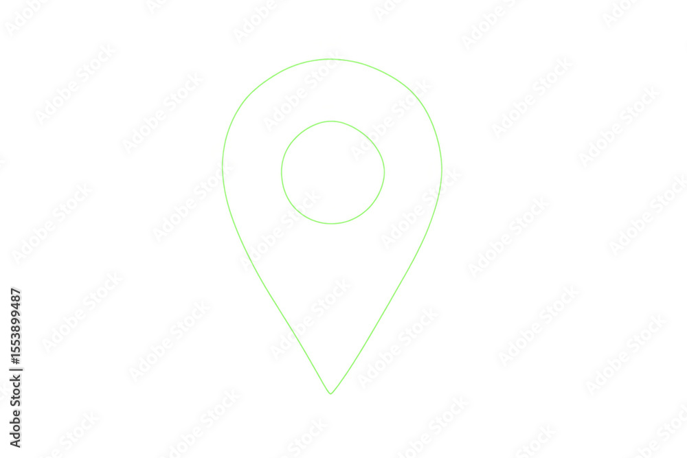 Poster green location pin icon on transparent background indicating precise position on digital map for nav
