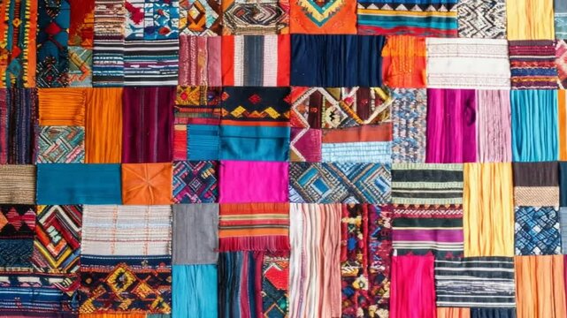 Vibrant Patchwork Quilt Showcasing Traditional Textile Art and Intricate Patterns
