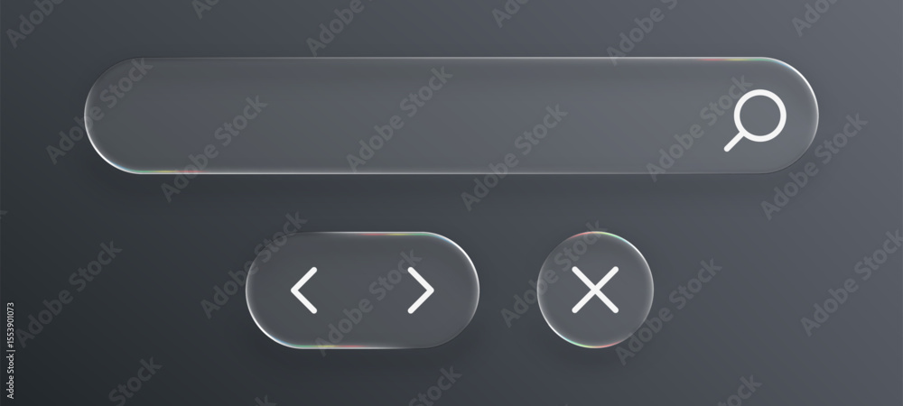 Poster Search bar with liquid glass vector ui element concept. User interface component for website or application search function.