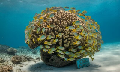 Underwater Scene Vibrant Fish Schooling Around Coral Reef