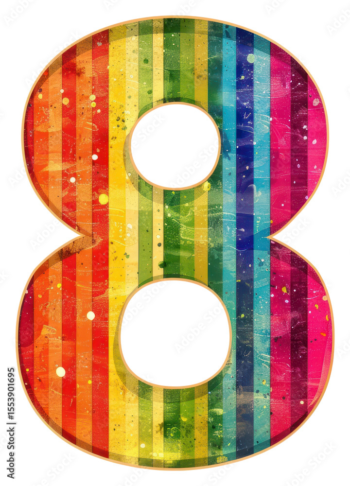 Poster png rainbow with number 8 pattern font