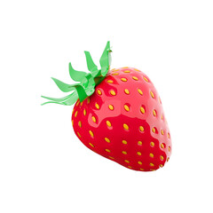 A vibrant, glossy red strawberry with green leaves, symbolizing freshness and health.