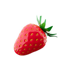 A vibrant, realistic strawberry with green leaves, showcasing its juicy texture and bright red color.