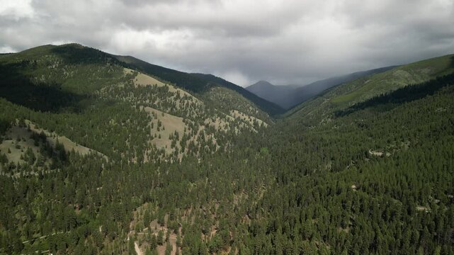 Aerial of mountains in Bitterroot Mountain range in Spring in Montana
