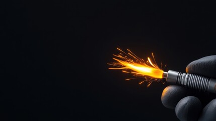Hand Holding Sparkler with Bright Orange Sparks Against Dark Background