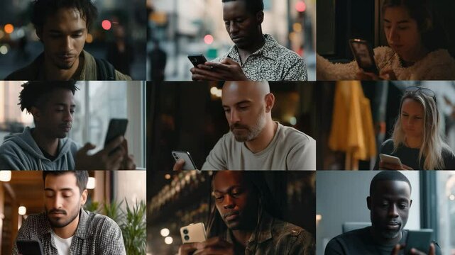 Diverse People Using Smartphones in Everyday Life Indoors and Outdoors