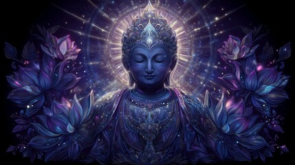 Fototapeta premium Calm Buddha with Blooming Lotus Flowers