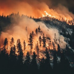 Forest fires wildfire destruction smoke air pollution natural disaster habitat loss climate change emergency environmental impact fire prevention awareness landscape
