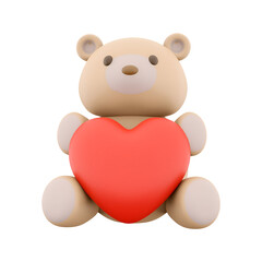 A cute, cartoonish teddy bear holding a red heart, symbolizing love and affection.