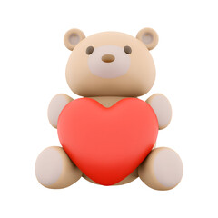 A cute, cartoonish teddy bear holding a red heart, symbolizing love and affection.
