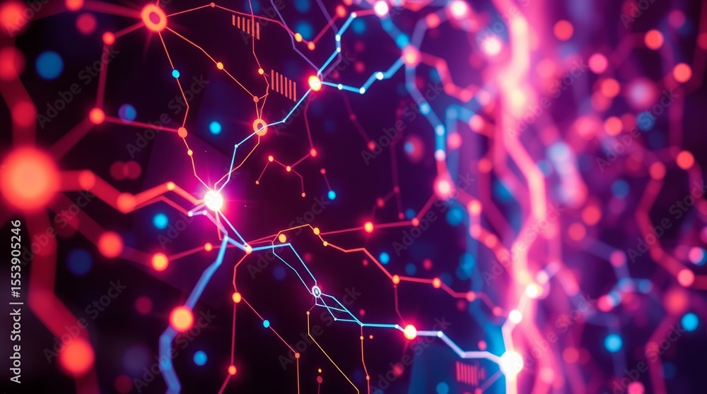 Poster network connections: abstract representation of a vibrant network, showcasing interconnected nodes a