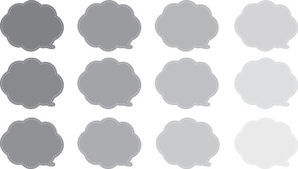 グレーの12色の雲の形をした吹き出しセット。グレーのバリエーション。