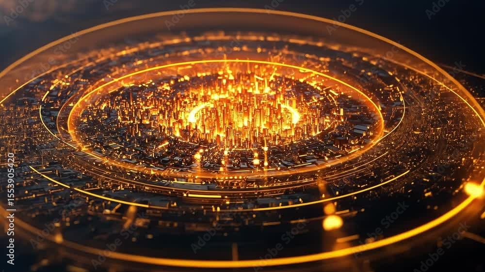 Aufkleber fractal patterns emerge from a central point depicting how cities radiate influence through technolo