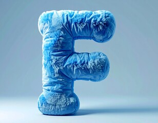 LETTER F SCULPTED FROM SOFT, plush blue fabric