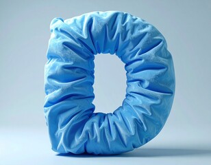 LETTER D SCULPTED FROM SOFT, plush blue fabric, isolated in blue background