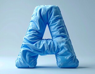 LETTER A SCULPTED FROM SOFT, plush blue fabric, isolated in blue background