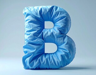 LETTER B SCULPTED FROM SOFT, plush blue fabric, floating in the midair