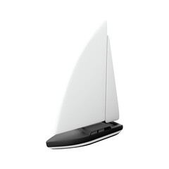 A sleek model sailboat with a white sail and black base, ideal for decoration or as a gift for sailing enthusiasts.