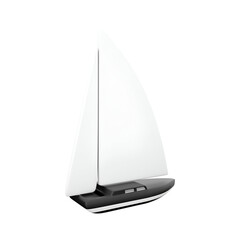 A sleek model sailboat with white sails and a black base, representing leisure and nautical themes.