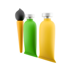 A collection of colorful paint tubes and a brush, ideal for artistic projects and creative expression.