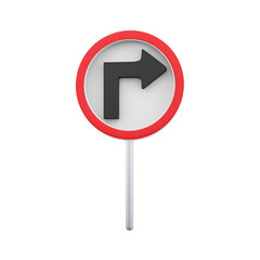 A directional road sign indicating a right turn, designed for road safety and navigation.