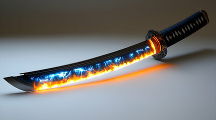 A katana with glowing flames