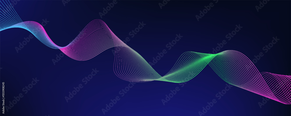 Aufkleber abstract glowing wave lines on dark blue background. dynamic wave pattern. modern flowing wavy lines