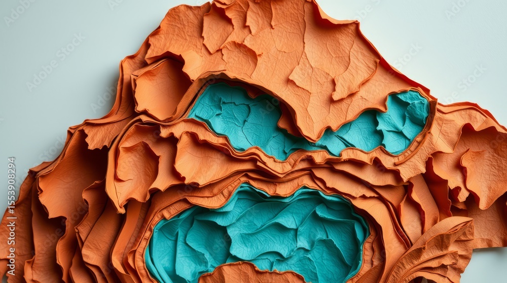 Poster abstract layers of texture and color: a close-up view of meticulously crafted paper sculpture, showc