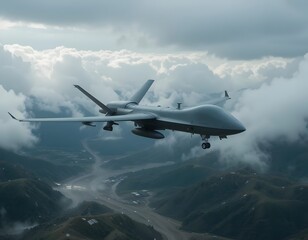 Fototapeta premium Unmanned Aerial Vehicle (UAV) Soaring Above Mountainous Terrain