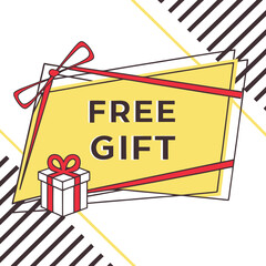 Yellow Banner with Free Gift Text and Bold Geometric Shapes