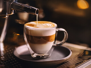 Fototapeta premium A Perfect Coffee Moment with Creamy Cappuccino and Signature Latte Art Design