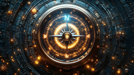 Obraz premium Futuristic compass in a circular metal structure